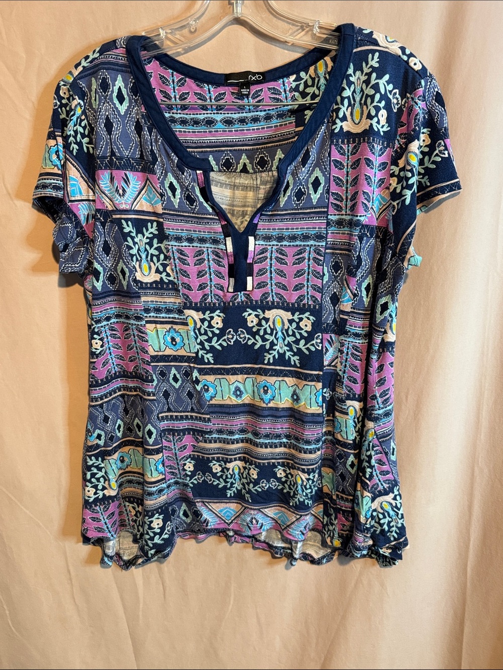 Rxb Women’s Navy Floral-Print Short Sleeve Top